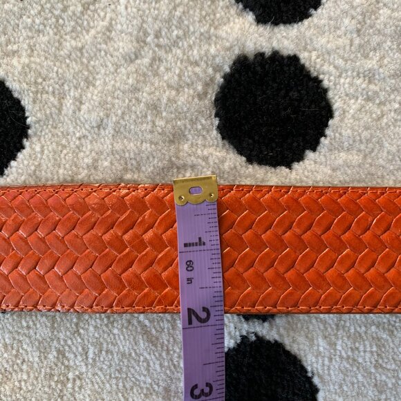 Vintage 90s Ports International Braided Orange Leather Wide Statement Waist Belt - Picture 12 of 14
